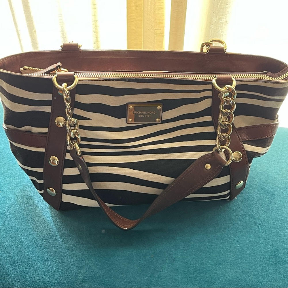 Michael Kors Zebra Stripe Shoulder Bag - Black and Brown
